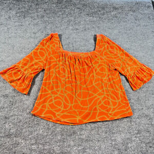 Michael Kors Orange Chain Print Top Size L Bell Sleeve Boho Blouse – Flawed